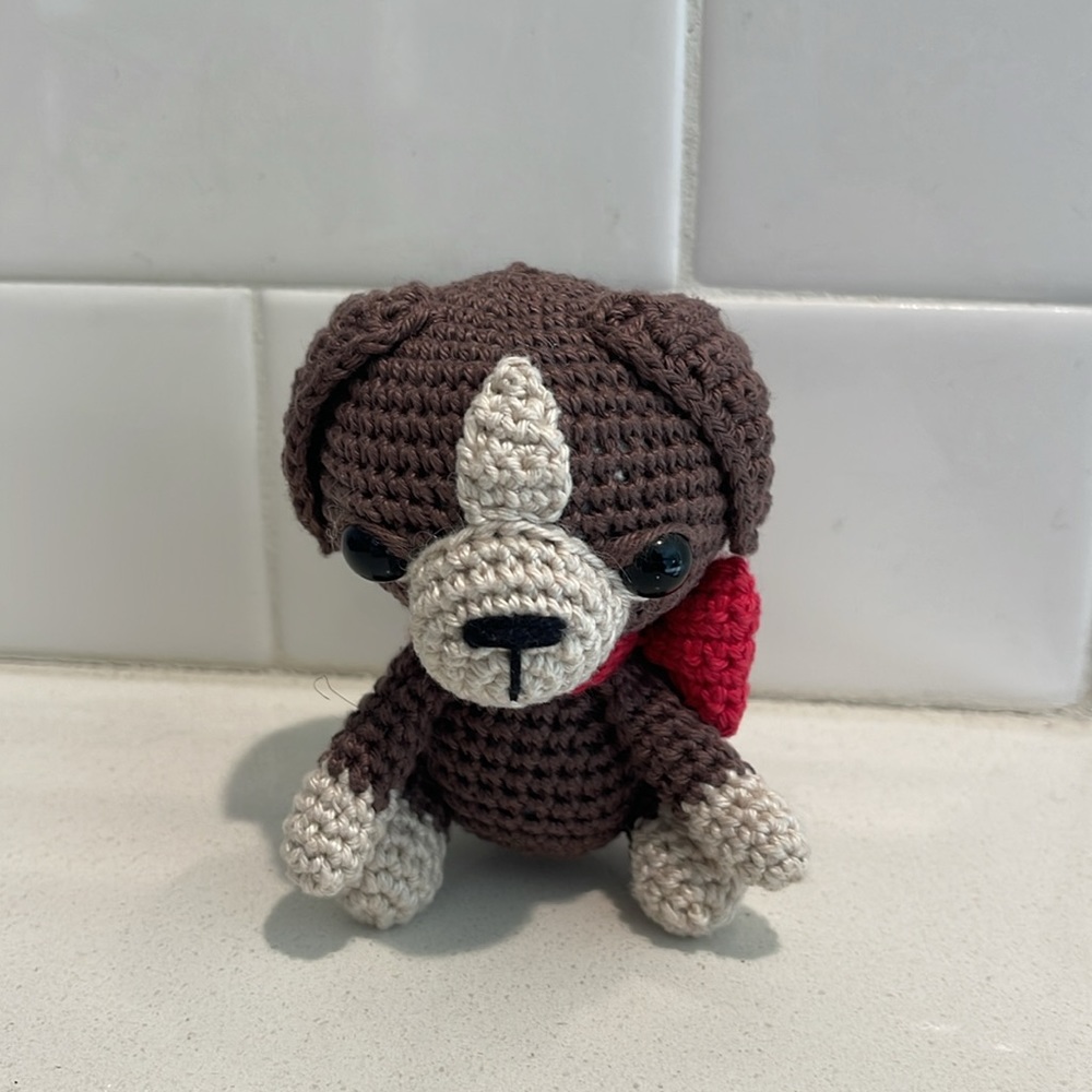 Handcrafted Puppy Dog with Bow Amigurumi Crochet Figure Toy Pet - Picture 3 of 11